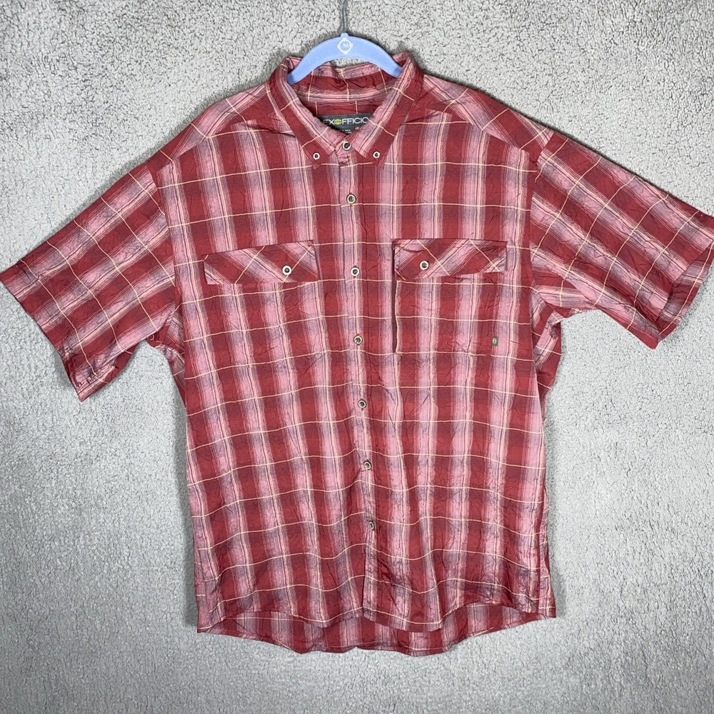 ExOfficio Men's Sz XL Button Up Sport Shirt  Red  Plaid Vented Fishing Outdoors